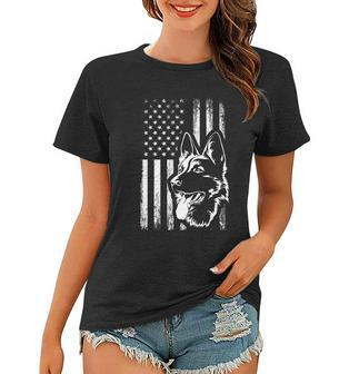 Patriotic German Shepherd American Flag Dog Lover Gift V2 Women T-shirt - Monsterry AU
