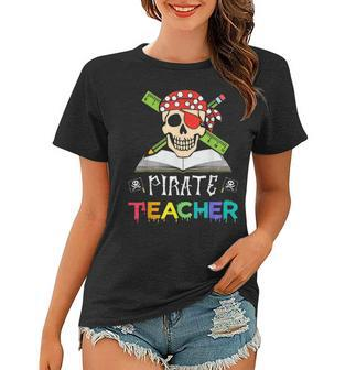 Pirate Teacher Funny Halloween Skull Adult Gift Graphic Design Printed Casual Daily Basic Women T-shirt - Thegiftio UK