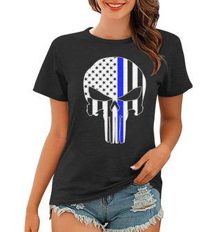 Police Usa Skull Thin Blue Line Tshirt Women T-shirt - Monsterry CA