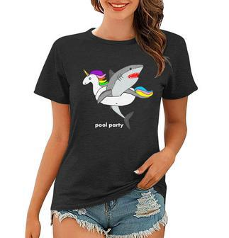 Pool Party Funny Shark In Unicorn Float Graphic Design Printed Casual Daily Basic Women T-shirt