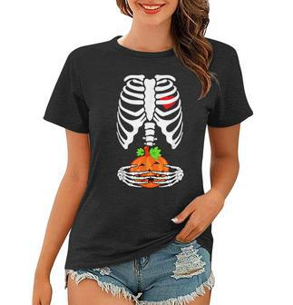 Pregnancy Announcement Pregnant Skeleton Halloween Pumpkin Women T-shirt - Thegiftio UK