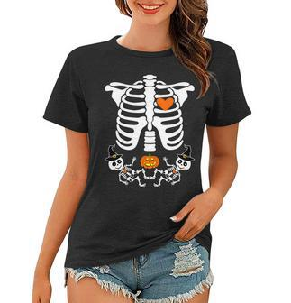 Pregnant Halloween Skeleton Baby Twins Witch Pumpkin Costume Graphic Design Printed Casual Daily Basic Women T-shirt - Thegiftio UK