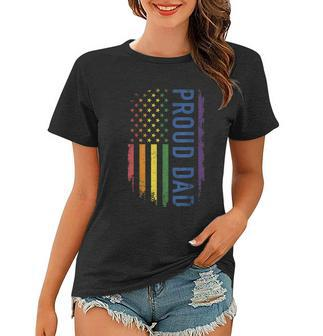 Proud Dad With Us Rainbow Flag For Pride Month Funny Family Gift Women T-shirt - Monsterry DE
