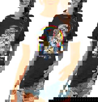 Pug And Unicorn Riding Dinosaur Galaxy Rainbow Women T-shirt - Thegiftio UK
