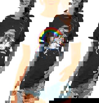 Pug Riding Unicorn Galaxy Rainbow Women T-shirt - Thegiftio UK
