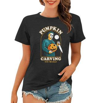 Pumpkin Carving With Michael Graphic Design Printed Casual Daily Basic V2 Women T-shirt - Thegiftio UK