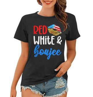 Red White And Boujee Funny 4Th Of July American Flag Lips Women T-shirt - Seseable