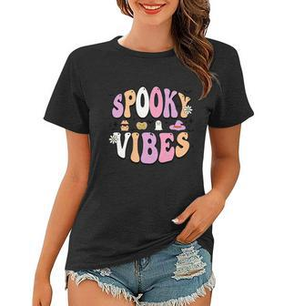Retro Groovy Flower Spooky Vibes Funny Halloween Graphic Design Printed Casual Daily Basic Women T-shirt - Thegiftio UK