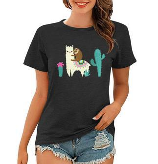 Sloth Riding Llama Funny Cactus Tshirt Women T-shirt - Monsterry UK