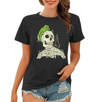 Smoking Skeleton Joint Weed Pot Cannabis Halloween Women T-shirt - Thegiftio UK