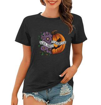 Sorta Sweet Sorta Spooky Pumpkin Flowers Halloween Women T-shirt - Seseable