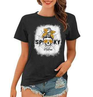 Spooky Mama Halloween Skull Messy Bun Witch Mom V2 Women T-shirt - Seseable