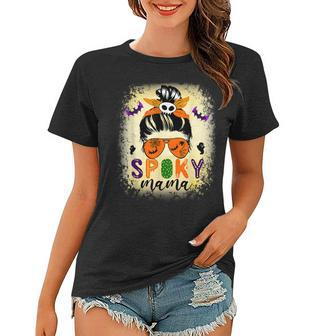 Spooky Mama Messy Skull Mom Scary Leopard Witch Halloween Women T-shirt - Seseable