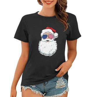 Sunglasses Christmas In July Santa American Flag Women T-shirt - Monsterry