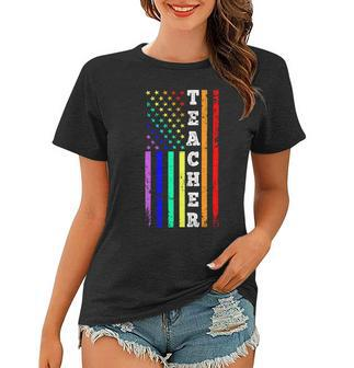 Teacher American Gay Pride Flag Women T-shirt - Seseable