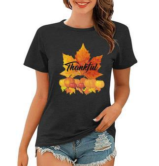 Thankful Autumn Leaves Thanksgiving Fall Tshirt Women T-shirt - Monsterry