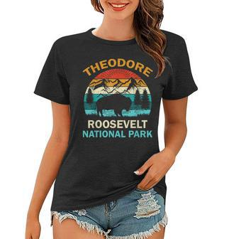 Theodore Roosevelt National Park North Dakota Buffalo Retro Women T-shirt - Seseable