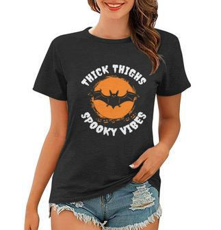 Thick Thighs Spooky Vibes Bat Halloween Quote Women T-shirt - Monsterry DE