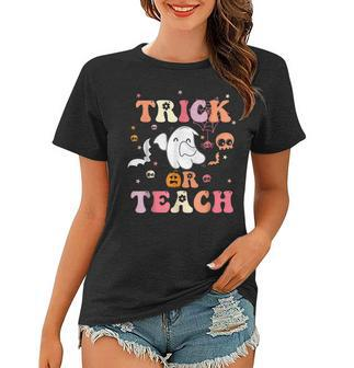 Trick Or Teach Retro Vintage Groovy Funny Teacher Halloween Women T-shirt - Thegiftio UK