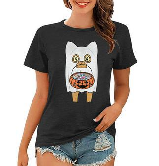 Trick-Or-Treat Halloween Cat In Ghost Costume Women T-shirt - Seseable