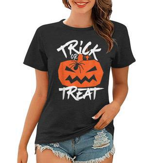 Trick Or Treat Jack O Lantern Pumpkin Creepy Halloween Women T-shirt - Seseable