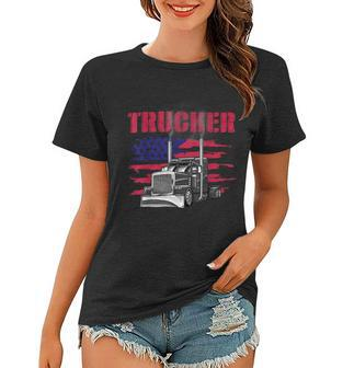 Trucker Truck Driver American Flag Trucker Women T-shirt - Seseable