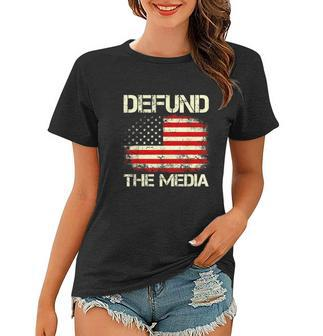 Vintage American Flag Defund The Media Women T-shirt - Monsterry DE