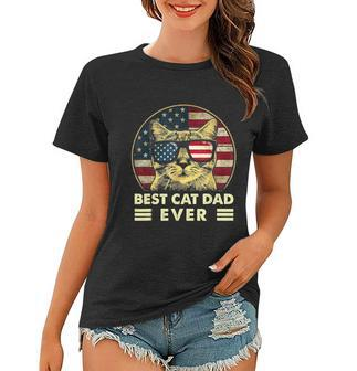 Vintage Best Cat Dad Ever American Flag Us Funny Fathers Day Women T-shirt - Monsterry