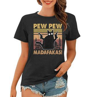Vintage Black Cat Pew Pew Madafakas Funny Crazy Cat Lovers V2 Women T-shirt - Seseable