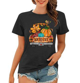 Vintage Hello Fall Pumpkin Truck Fall Truck Fall Vibes Women T-shirt - Thegiftio UK