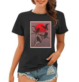 Vintage Japanese Raven Crow Red Moon Women T-shirt - Monsterry DE