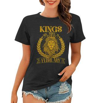 Vintage Lion Kings Are Born In February Graphic Design Printed Casual Daily Basic Women T-shirt - Thegiftio UK