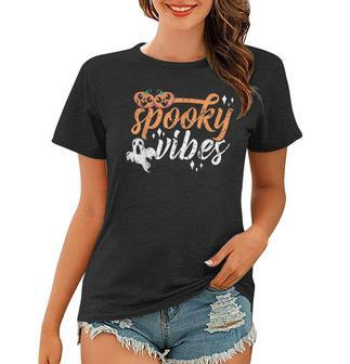Vintage Spooky Vibes Halloween Novelty Graphic Art Design Women T-shirt - Seseable