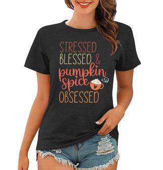 Vintage Stressed Blessed & Pumpkin Spice Obsessed Fall Women T-shirt - Thegiftio UK