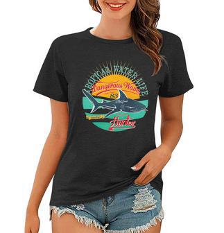 Vintage Tropical Water Life Dangerous Wave Hunter Shark Women T-shirt - Monsterry CA