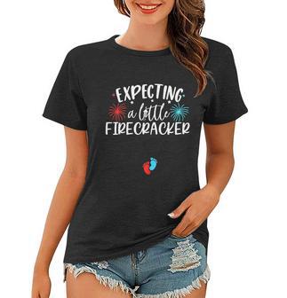 Womens Expecting A Little Firecracker Funny 4Th Of July Pregnant Women T-shirt - Monsterry UK