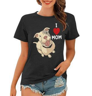 Womens I Love Mom Valentines Day Cute Dog Pitbull Mama V Day Pajama Women T-shirt - Thegiftio UK