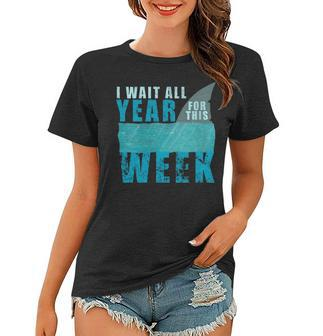 Womens I Wait All Year For This Week Funny Shark Ocean Vintage Gift V Neck Women T-shirt - Thegiftio UK