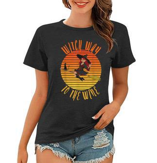 Womens Witch Way To The Wine Funny Wine Halloween Witch Wine Women T-shirt - Seseable