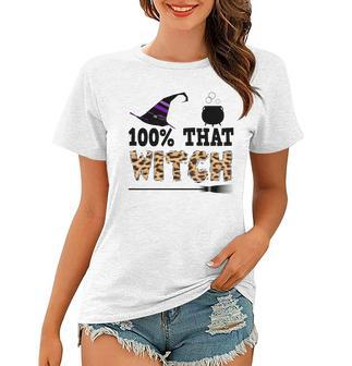 100% That Witch Halloween Witch Hat Leopard Women T-shirt - Seseable