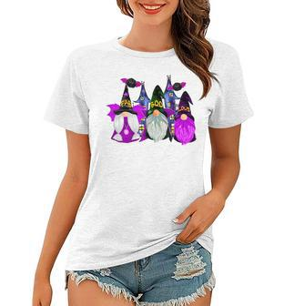3 Halloween Gnomes Purple Gnome Vampire Gnome Witch Women T-shirt