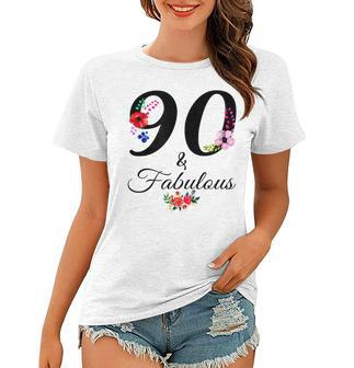 90 & Fabulous 90 Years Old Vintage Floral 1932 90Th Birthday Women T-shirt - Seseable