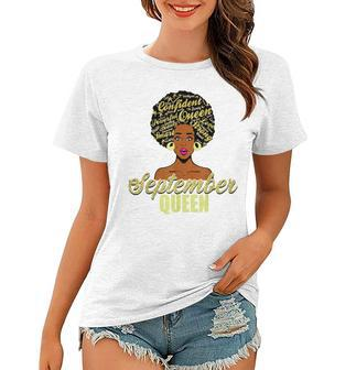 Black African American Melanin Afro Queen September Birthday Women T-shirt - Seseable