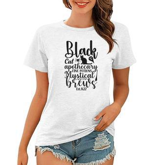 Black Cat Apothecary Fine Potions Mystical Brews Halloween Women T-shirt - Seseable