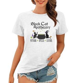 Black Cat Apothecary Halloween Gift Potions Spells Elixers Women T-shirt - Seseable