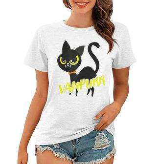 Black Cat Halloween Vampurr Gift I Fun Vampire Cat Costume Women T-shirt - Seseable