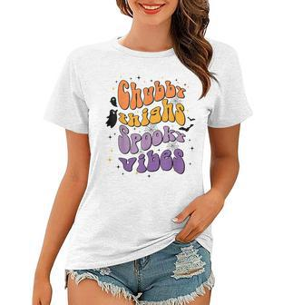 Chubby Thighs And Spooky Vibes Happy Halloween Women T-shirt - Seseable