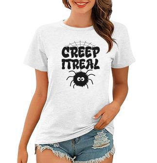 Cute Creep It Real Spider Halloween Present Women T-shirt - Seseable