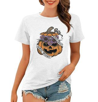 Cute Halloween Sorta Sweet Sorta Spooky Pumpkin Florals Women T-shirt - Seseable