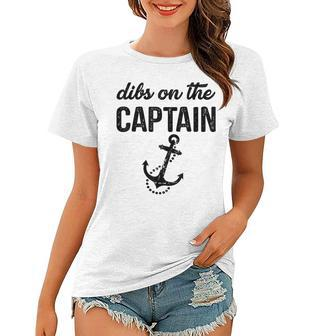 Dibs On The Captain Retro Anchor Funny Captain Wife Women T-shirt - Thegiftio UK
